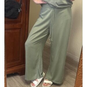 House Of Harlow 1960 Womens Olive Green Linen Blend Wide-Leg Pants Size Small